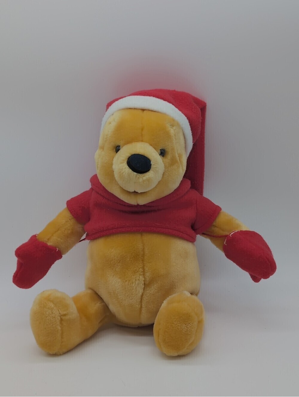 Vintage Gund Disney Winnie The Pooh Christmas Plush Bear Red Santa Hat Mittens